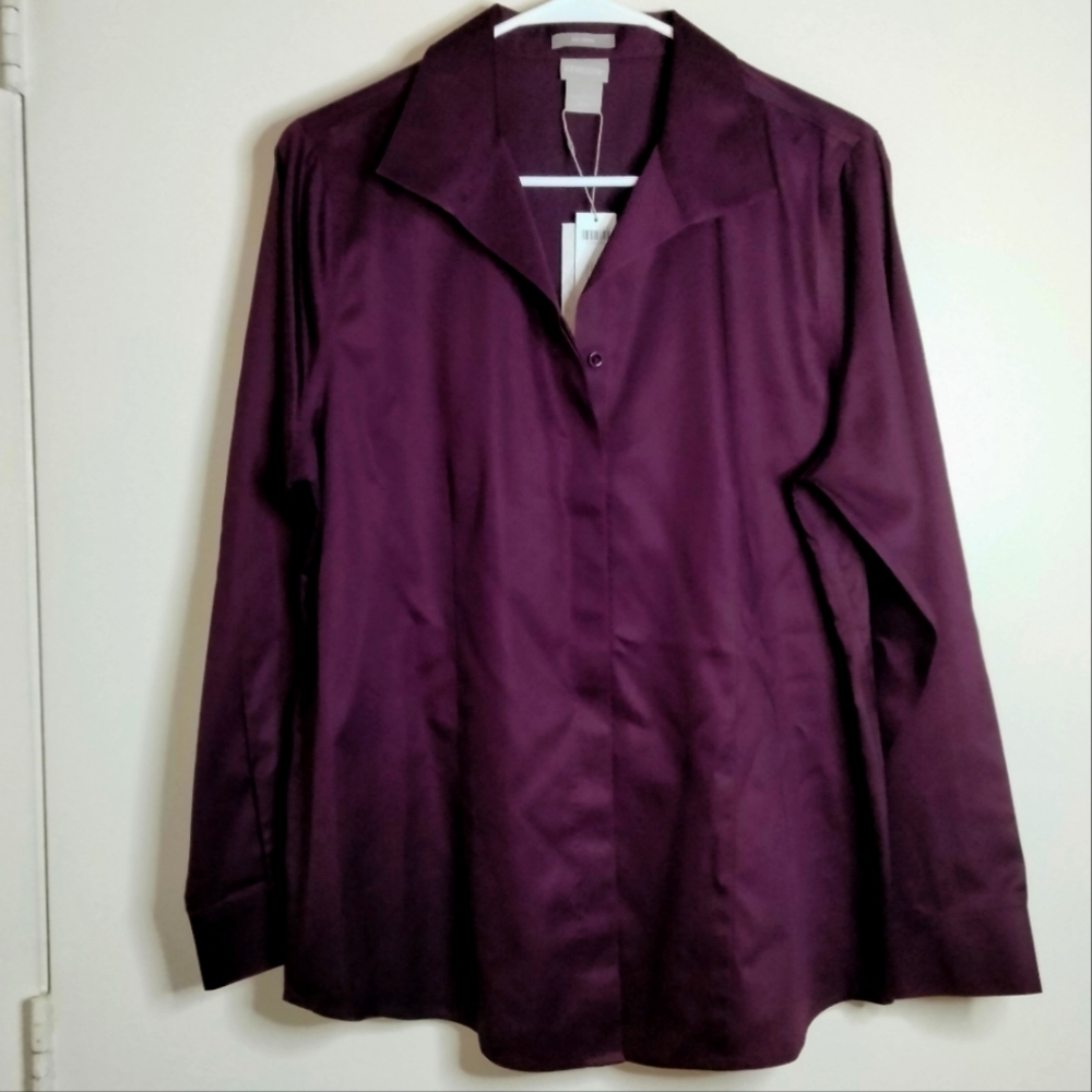 Chico's (Size 1/M/8) Sweet Shiraz (Plum) Wing Collar Button Shirt (NEW-NWT)